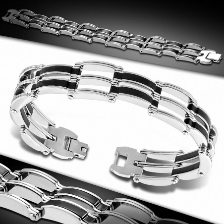 Bracelet à maillons  hommes en acier inoxydable avec caoutchouc noir 204