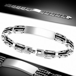 Bracelet en acier inoxydable avec bracelet en forme de montre gravable 2 tons en caoutchouc noir