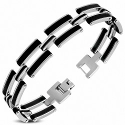 Bracelet à maillons  hommes en acier inoxydable avec caoutchouc noir et géométrique 227