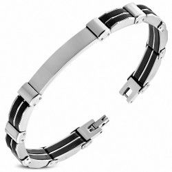 Bracelet d'identité en acier inoxydable avec bracelet en caoutchouc noir à graver C