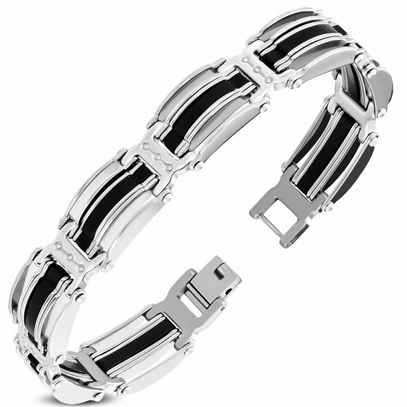 Bracelet à maillons en acier inoxydable avec caoutchouc noir 351