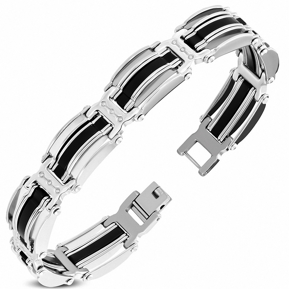 Bracelet à maillons en acier inoxydable avec caoutchouc noir 351