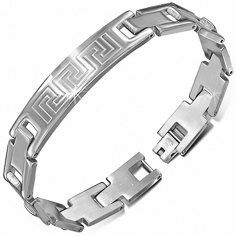 Bracelet de style montre à clé grecque en acier inoxydable