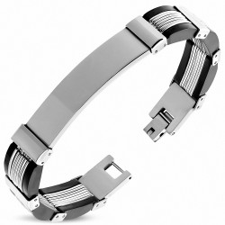 Bracelet d'identité en forme de montre gravable en acier inoxydable avec 2 tonalités en caoutchouc noir B