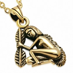 Pendentif signe de zodiaque Vierge Maiden en bronze  2 tons