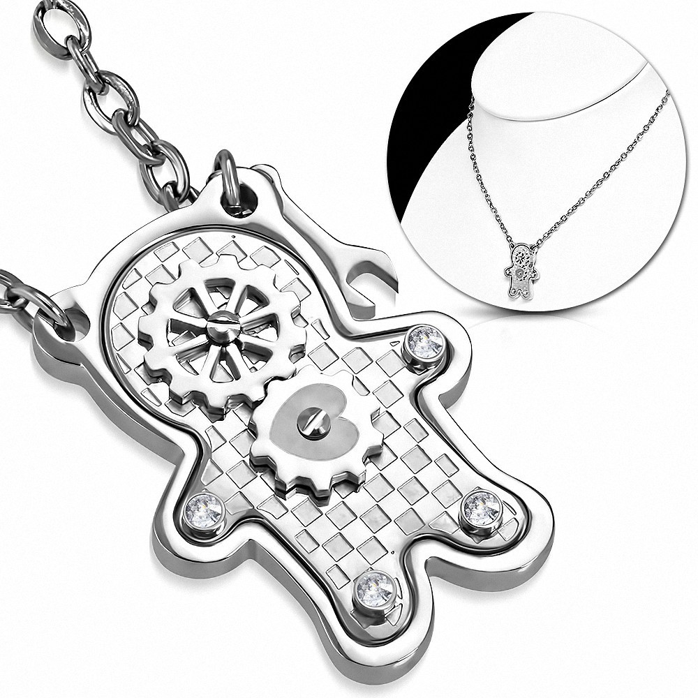 Collier de fermoir de griffe de homard charm de robot charm de grille de vérificateur d'acier inoxydable gemme