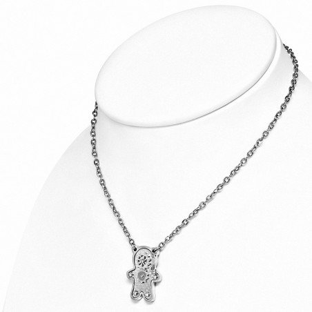 Collier de fermoir de griffe de homard charm de robot charm de grille de vérificateur d'acier inoxydable gemme