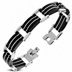 Bracelet à maillons en acier inoxydable avec caoutchouc noir 66