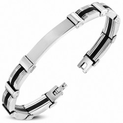 Bracelet de style montre gravable en acier inoxydable avec caoutchouc noir 2 tons B