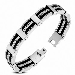 Bracelet à maillons panthère en acier inoxydable avec caoutchouc noir 137