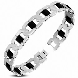 Bracelet en acier inoxydable avec maillons en caoutchouc noir torsadé torsadé  hommes