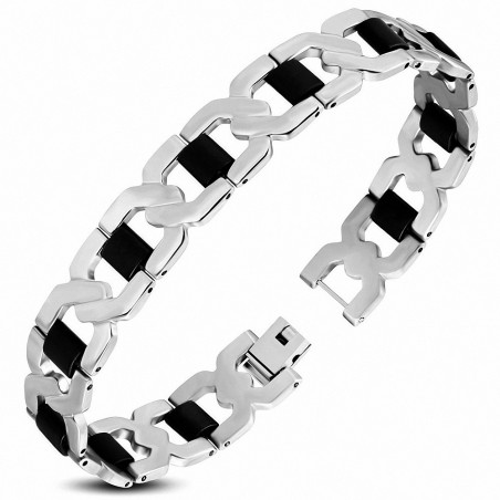 Bracelet en acier inoxydable avec maillons en caoutchouc noir torsadé torsadé  hommes