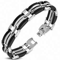 Bracelet à maillons en acier inoxydable avec caoutchouc noir  homme 145