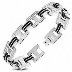 Bracelet à maillons  hommes en acier inoxydable avec caoutchouc noir 148