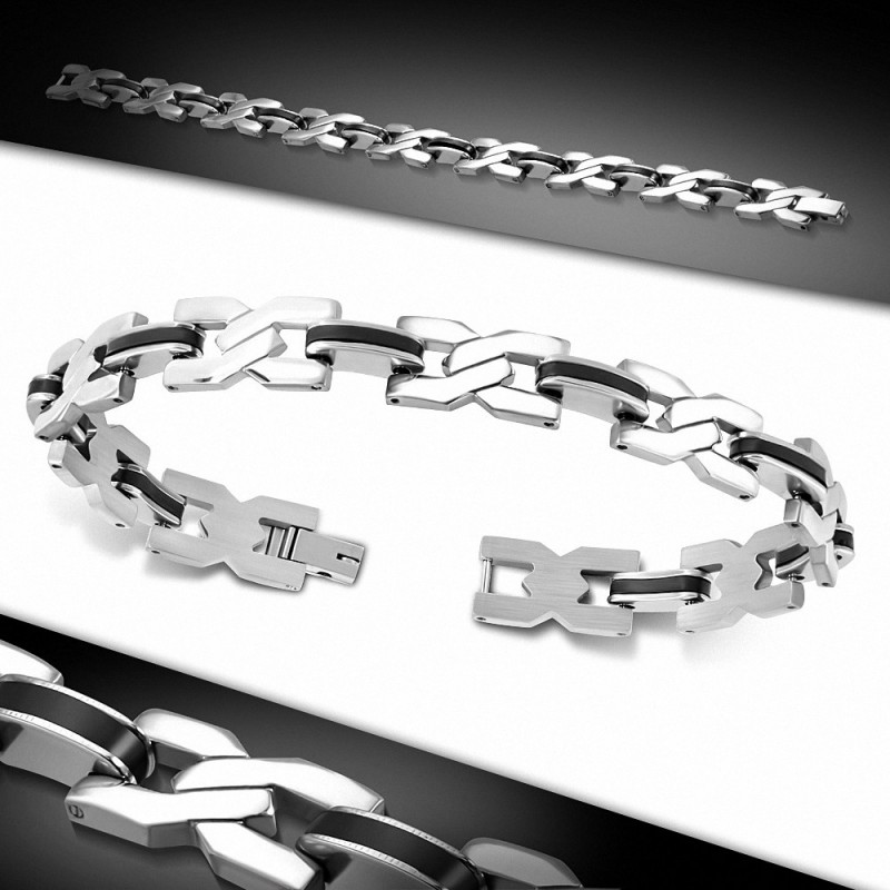 Bracelet à maillons en acier inoxydable avec maillons  hommes en caoutchouc noir torsadé torsadé