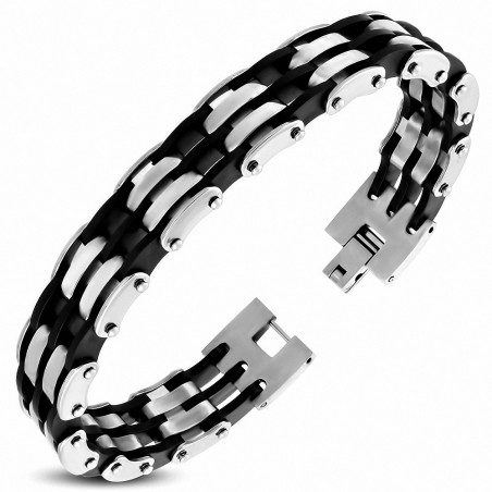 Bracelet à maillons  hommes en acier inoxydable avec caoutchouc noir 162