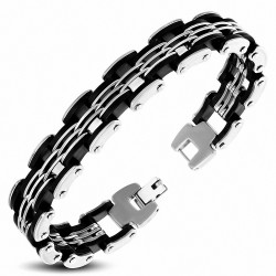 Bracelet à maillons  hommes en acier inoxydable avec caoutchouc noir 165