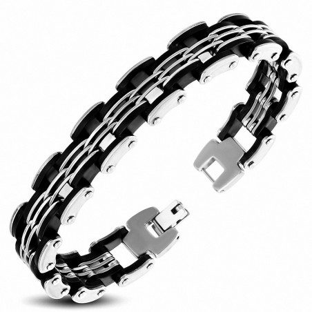 Bracelet à maillons  hommes en acier inoxydable avec caoutchouc noir 165