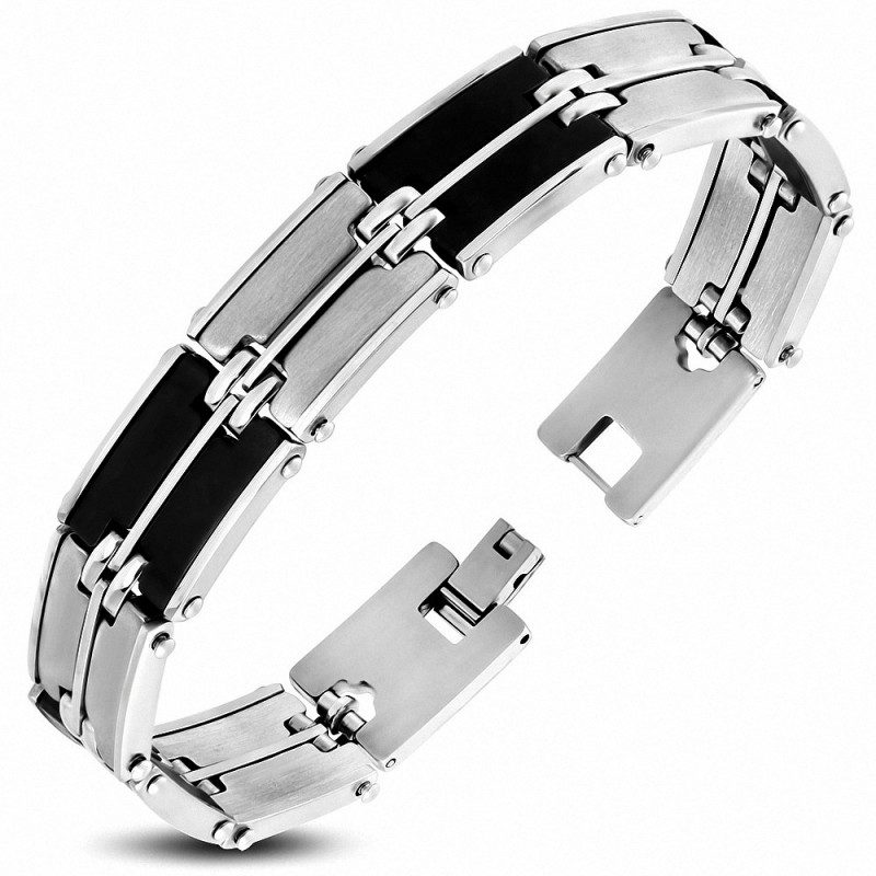 Bracelet à maillons panthère en acier inoxydable avec caoutchouc noir 166