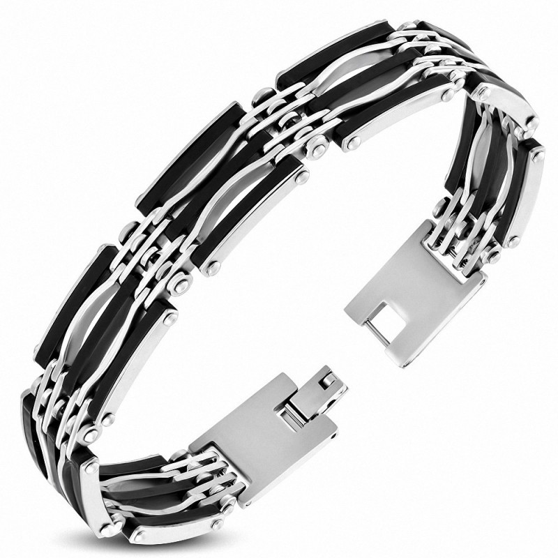 Bracelet à maillons  hommes en acier inoxydable avec caoutchouc noir 169