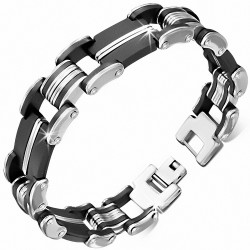 Bracelet à maillons  hommes en acier inoxydable avec caoutchouc noir 170