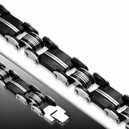 Bracelet à maillons  hommes en acier inoxydable avec caoutchouc noir 170