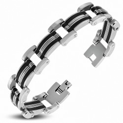 Bracelet à maillons panthère en acier inoxydable avec caoutchouc noir 172