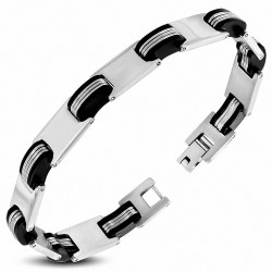 Bracelet à maillons  panthère à graver en acier inoxydable avec caoutchouc noir 178