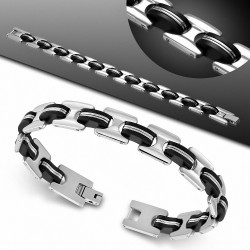 Bracelet à maillons en acier inoxydable avec caoutchouc noir Alphabet H