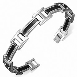 Bracelet à maillons panthère en acier inoxydable avec caoutchouc noir 205