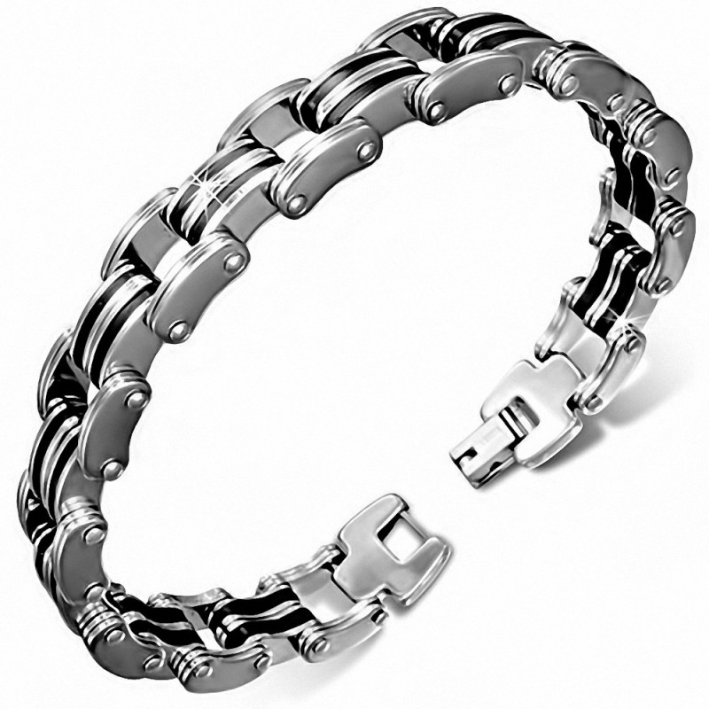 Bracelet à maillons  hommes en acier inoxydable avec caoutchouc noir 225