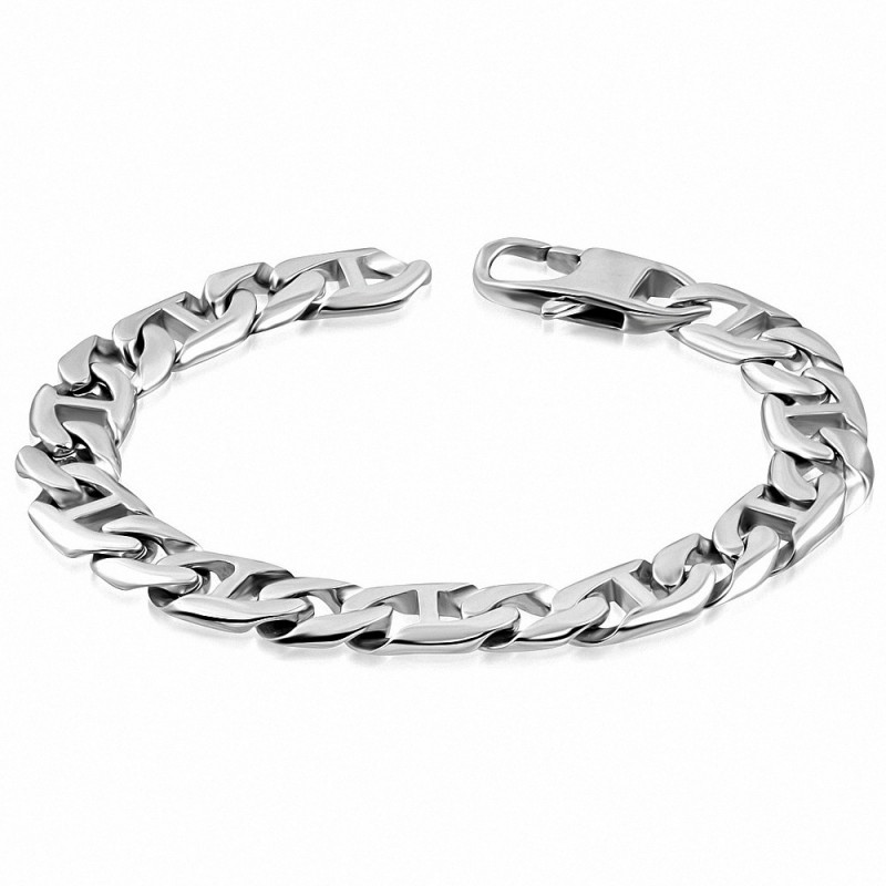 Bracelet à maillons ovale à maillons grecs avec fermoir à pince de homard en acier inoxydable de 10 mm