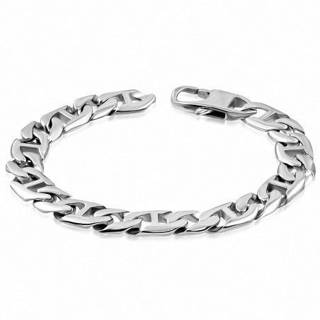 Bracelet à maillons ovale à maillons grecs avec fermoir à pince de homard en acier inoxydable de 10 mm