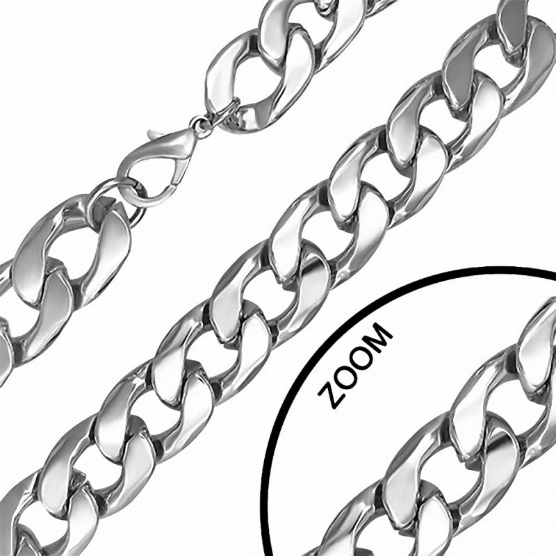 L-60cm | W-14.5mm  alliage fermoir pince de homard Curb chaîne à maillons cubains