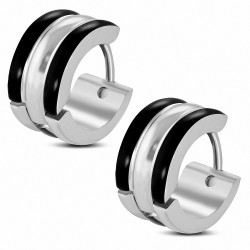 Boucles d'oreilles Huggie côtelées à deux tons en acier inoxydable (paire)