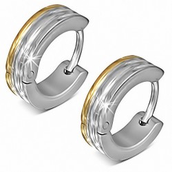 Boucles d'oreilles Huggie côtelées en acier inoxydable 2 tons (paire)