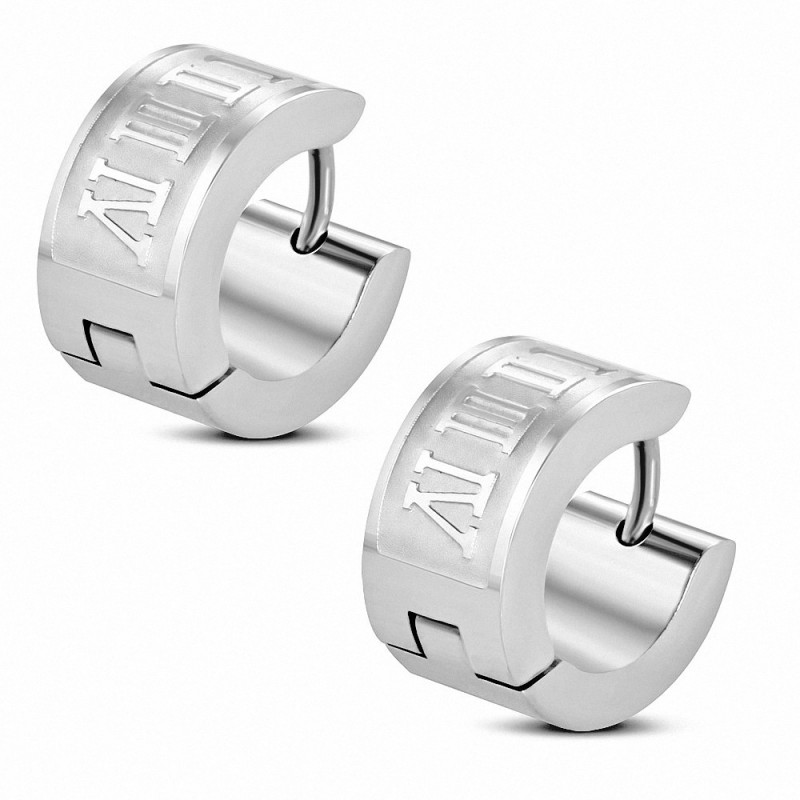 Boucles d'oreilles Huggie en acier inoxydable avec chiffres romains (paire)