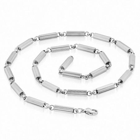 Chaîne à maillons cylindriques cannelée à fermoir mousqueton L-55cm | W-5mm en acier inoxydable