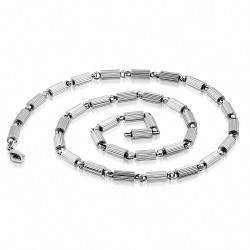 Chaîne à maillons cylindriques cannelée à fermoir mousqueton en acier inoxydable L-54.5cm | W-5mm