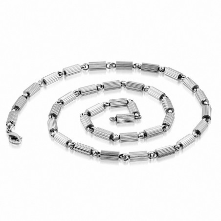 Chaîne à maillons cylindriques cannelée à fermoir mousqueton en acier inoxydable L-54.5cm | W-5mm