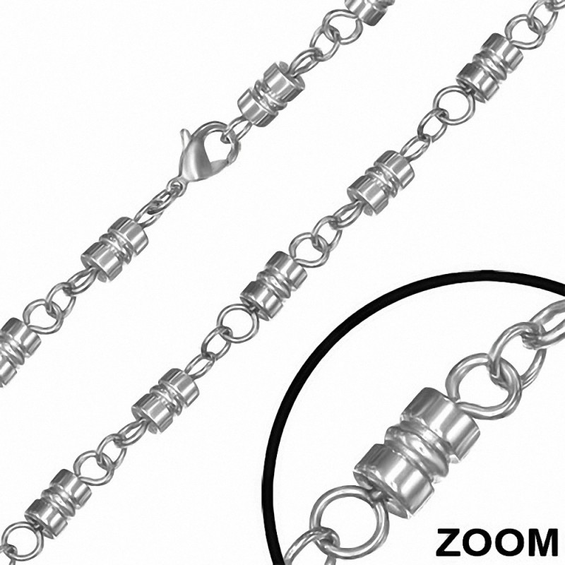 Chaîne à maillons cylindriques cannelée  fermoir mousqueton L-57cm | W-6mm en acier inoxydable