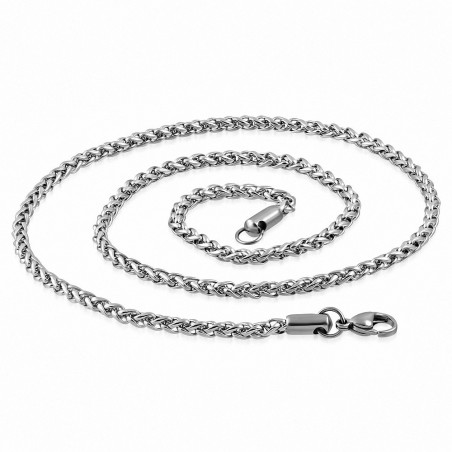 Chaîne à maillons en corde torsadée  fermoir mousqueton L-50cm | W-3mm en acier inoxydable
