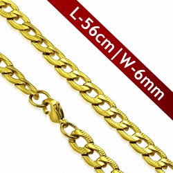 L-56cm L-6mm | Chaîne à maillons cubains à maillons plats doré avec fermoir à pince de homard en acier inoxydable