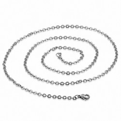 Chaîne à maillons ovales plats avec fermoir mousqueton L-59cm | W-2.5mm en acier inoxydable