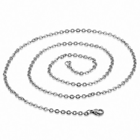 Chaîne à maillons ovales plats avec fermoir mousqueton L-59cm | W-2.5mm en acier inoxydable