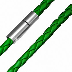 L-59cm W-4mm | Chaîne de cuir PVC tressé à simple brin  verte avec verrou de cuivre