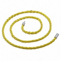 L-61cm W-4mm | Chaîne en cuir tressé jaune simple brin en cuir avec verrou de cuivre