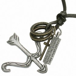 alliage tir à l'arc arc flèche croix bague tag charm réglable collier en cuir