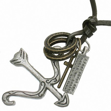 alliage tir à l'arc arc flèche croix bague tag charm réglable collier en cuir