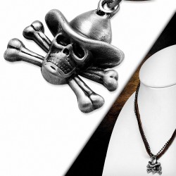 Alliage Pirate Skull Crossbones charm Militaire Ball Link en cuir Biker Collier